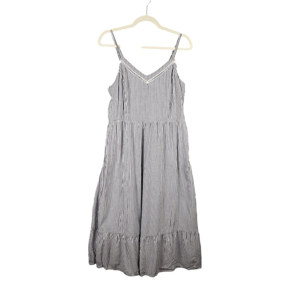 Old Navy Women's L Cami Midi Dress Blue White Fisherman Stripe Coastal Nautical